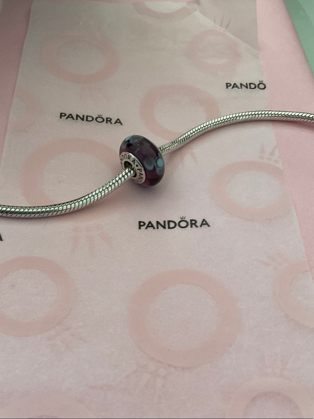 Pandora Purple Murano Glass Charm with Teal Dots